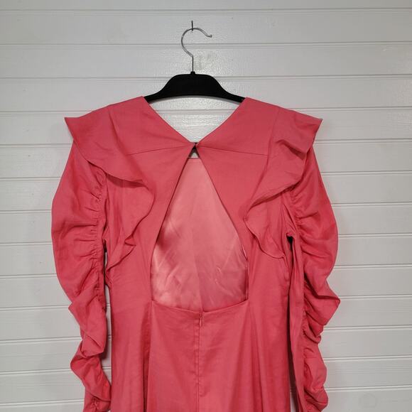 Audette Size Large Linen Tencel Eclipse Dress Ruche Coquette Ruffle Glam Party - Picture 6 of 14